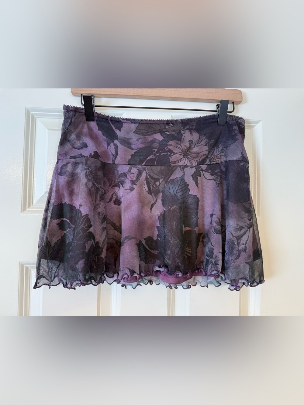 Urban Outfitters Floral Mesh Ruffle Mini Skirt Large Y2K Fairycore Coquette